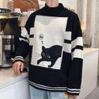 Mock-neck Cat Jacquard Sweater