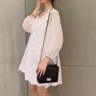 Set: Slipdress + Lace Trim 3/4-sleeve Mini Dress White - One Size