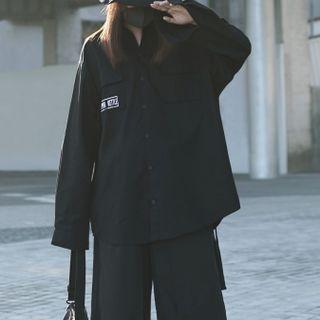 Long-sleeve Polo Collar Single-breasted Cargo Shirt