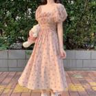 Dotted Short-sleeve Midi A-line Dress Almond - One Size