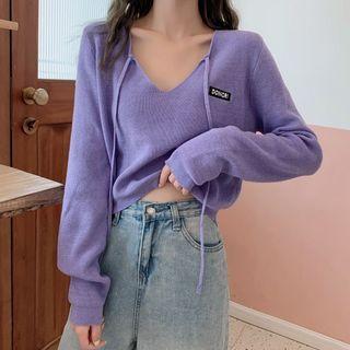 V-neck Lace-up Knit Long-sleeve Top