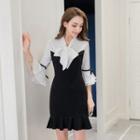 Bow Accent Color Block 3/4-sleeve Dress