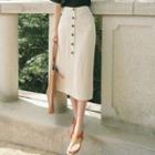 Linen-blend Buttoned Midi Skirt