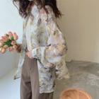 Floral Print Long-sleeve Sheer Shirt As Shown In Figure - One Size