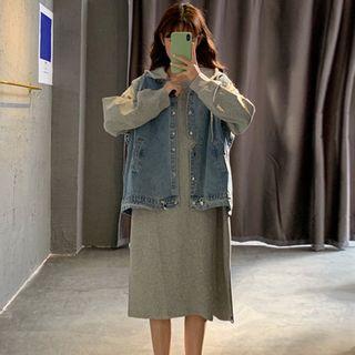 Midi Pullover Dress / Hooded Denim Vest