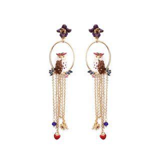 Fashion And Elegant Plated Gold Enamel Owl Tassel Earrings Golden - One Size