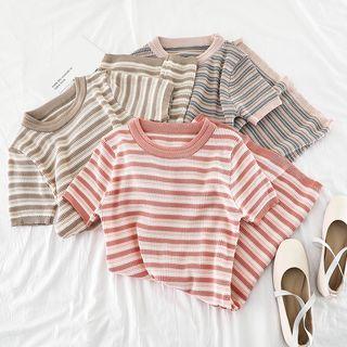 Striped Short-sleeve Straight-fit Knitted Dress