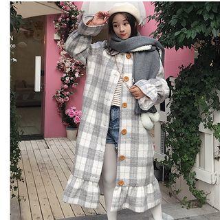 Plaid Single-breasted Ruffle Hem Midi Coat As Shown In Figure - One Size