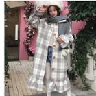 Plaid Single-breasted Ruffle Hem Midi Coat As Shown In Figure - One Size