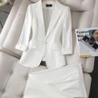 3/4-sleeve Single-button Blazer / Straight Leg Dress Pants / Set