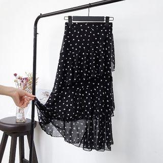 Asymmetric Polka Dot High-waist A-line Chiffon Skirt