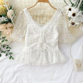 Sequined Sheer Panel Short-sleeve Top