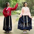 Embroidered Hanfu Blouse / High-waist Maxi A-line Skirt / Set