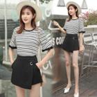 Plain High-waist Mini A-line Skort