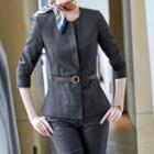 Button-up Vest / Blazer / Long-sleeve Shirt / Mini Pencil Skirt / Dress Pants / Set