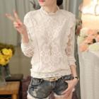 Long-sleeve Mock-neck Lace Blouse