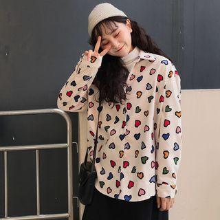 Heart Print Shirt Almond - One Size