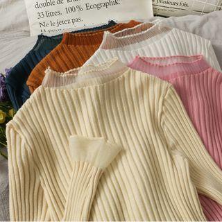 Mock-neck Plain Mesh Knit Top