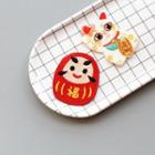 Fortune Cat / Daruma Embroidered Patch / Brooch