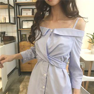 Plain Off Shoulder Long-sleeve Dress