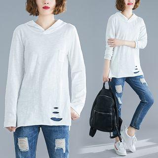 Plain Hooded T Shirt White - F