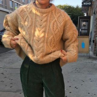 Long-sleeve Cable Knit Sweater Almond - One Size