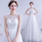Sleeveless Lace Panel A-line Wedding Gown