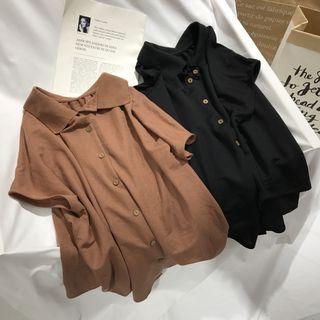 Short-sleeve Collared Buttoned Top