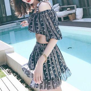 Set: Patterned Bikini + Skirt + Top
