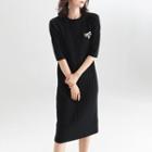 3/4-sleeve Midi Rib Knit Dress