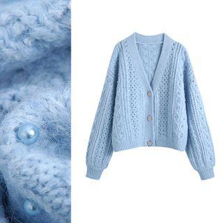 V-neck Eyelet Knit Cardigan