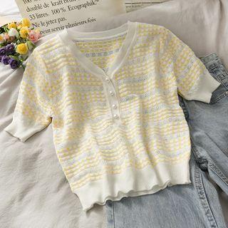 Eyelet Striped Knit Top Almond - One Size