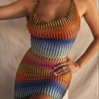 Halter-neck Color Block Mini Bodycon Dress