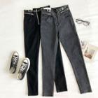 Plain Zipper High-waist Jeans