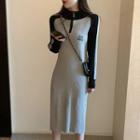 Raglan Long-sleeve Midi Sheath Dress Gray - One Size