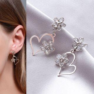 Rhinestone Flower Alloy Heart Dangle Earring