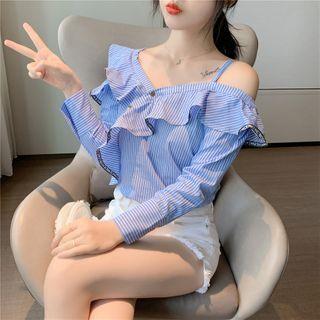 Cold Shoulder Striped Overhead Shirt