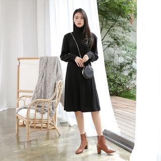 Turtle-neck A-line Knit Dress