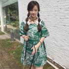 Sailor Collar Leaf Print Short-sleeve Dress