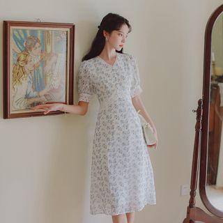 Floral Lace Trim Short-sleeve Dress