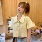 Striped Short-sleeve Blouse Yellow - One Size