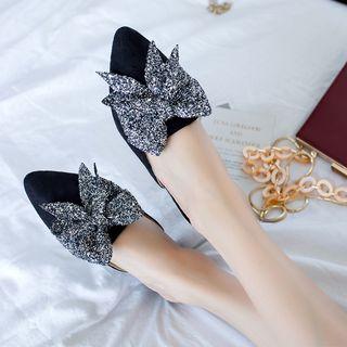 Glitter Ribbon Accent Mules