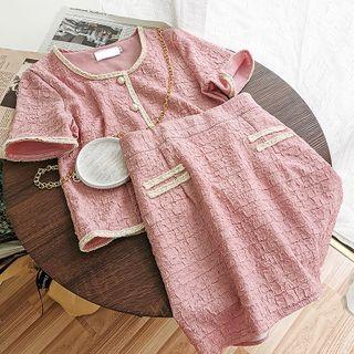 Set: Button Short-sleeve Top + A-line Skirt