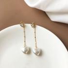 Heart Faux Pearl Dangle Earring 1 Pair - Ear Studs - White Heart - Gold - One Size