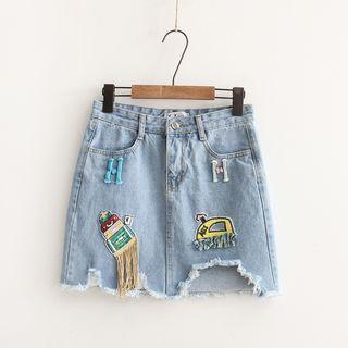Sequined A-line Denim Skirt