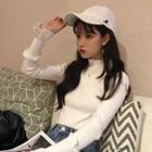Mock-turtleneck Shirred Plain Slim Knit Sweater