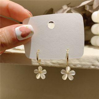 Flower Cat Eye Stone Dangle Earring 1 Pair - White - One Size