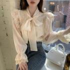 Tie-neck Ruffled Lace Blouse Almond - One Size