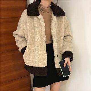 Color Block Faux-shearling Button Jacket As Shown In Figure - One Size