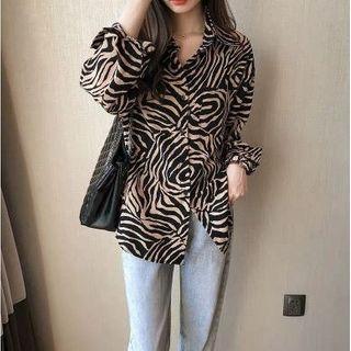 Long-sleeve Zebra Print Chiffon Shirt